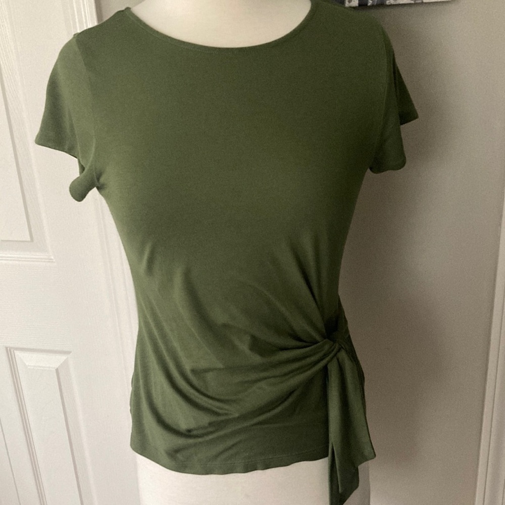 Olive Knot-Side Short Sleeve Women's Top